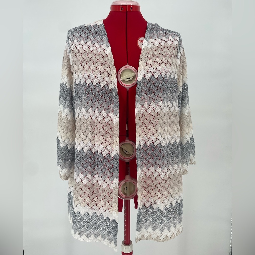 2FOR$20 Alfred Dunner Crocheted Style Color Block Striped Cardigan / Duster - Picture 6 of 8